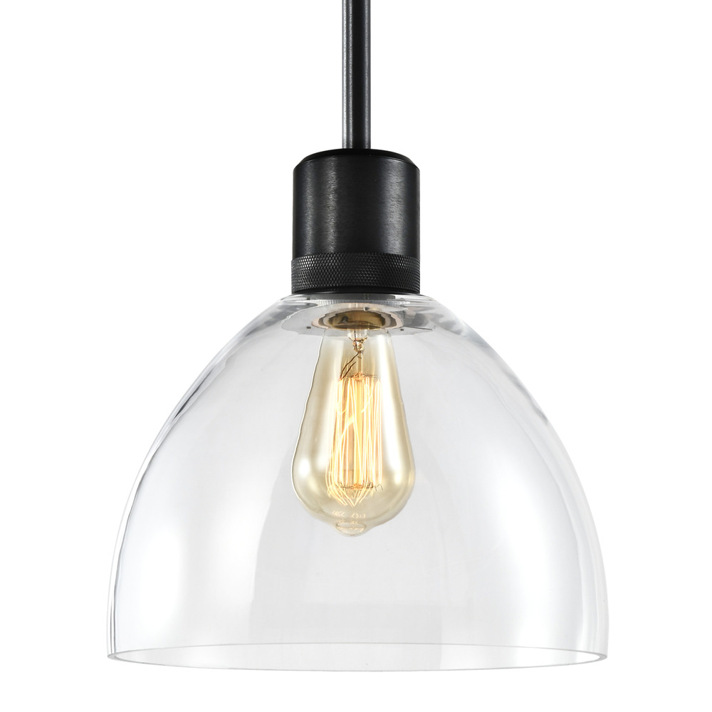 10" E26 Clear Dome Glass Pendant Light and Satin Brushed Black Metal Finish