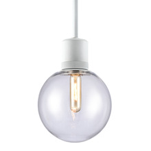 ZEEV Lighting P11706-E26-MW-G11 - 8" E26 Clear Globe Glass Pendant Light and Matte White Metal Finish