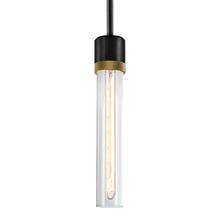 ZEEV Lighting P11708-E26-SBB-K-AGB-G1 - 3" E26 Cylindrical Pendant Light, 12" Clear Glass and Satin Brushed Black with Brass Finish