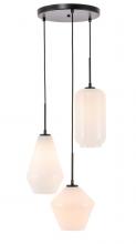 Elegant LD2269BK - Gene 3 Light Black and Frosted White Glass Pendant