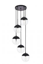 Elegant LD6075BK - Eclipse 5 Lights Black Pendant with Clear Glass