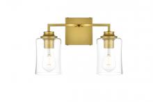 Elegant LD7314W14BRA - Ronnie 2 Light Brass and Clear Bath Sconce