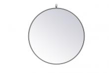 Elegant MR4054GR - Metal Frame Round Mirror with Decorative Hook 28 Inch Grey