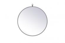 Elegant MR4721GR - Metal Frame Round Mirror with Decorative Hook 21 Inch in Grey