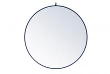 Elegant MR4739BL - Metal Frame Round Mirror with Decorative Hook 39 Inch in Blue