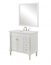 Elegant VF13036AW-VW - 36 inch Single Bathroom vanity in Antique White with ivory white engineered marble