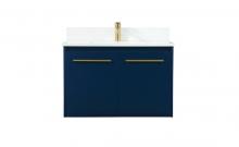 Elegant VF44530MBL-BS - 30 Inch Single Bathroom Vanity in Blue with Backsplash