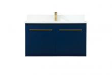 Elegant VF44536MBL-BS - 36 Inch Single Bathroom Vanity in Blue with Backsplash